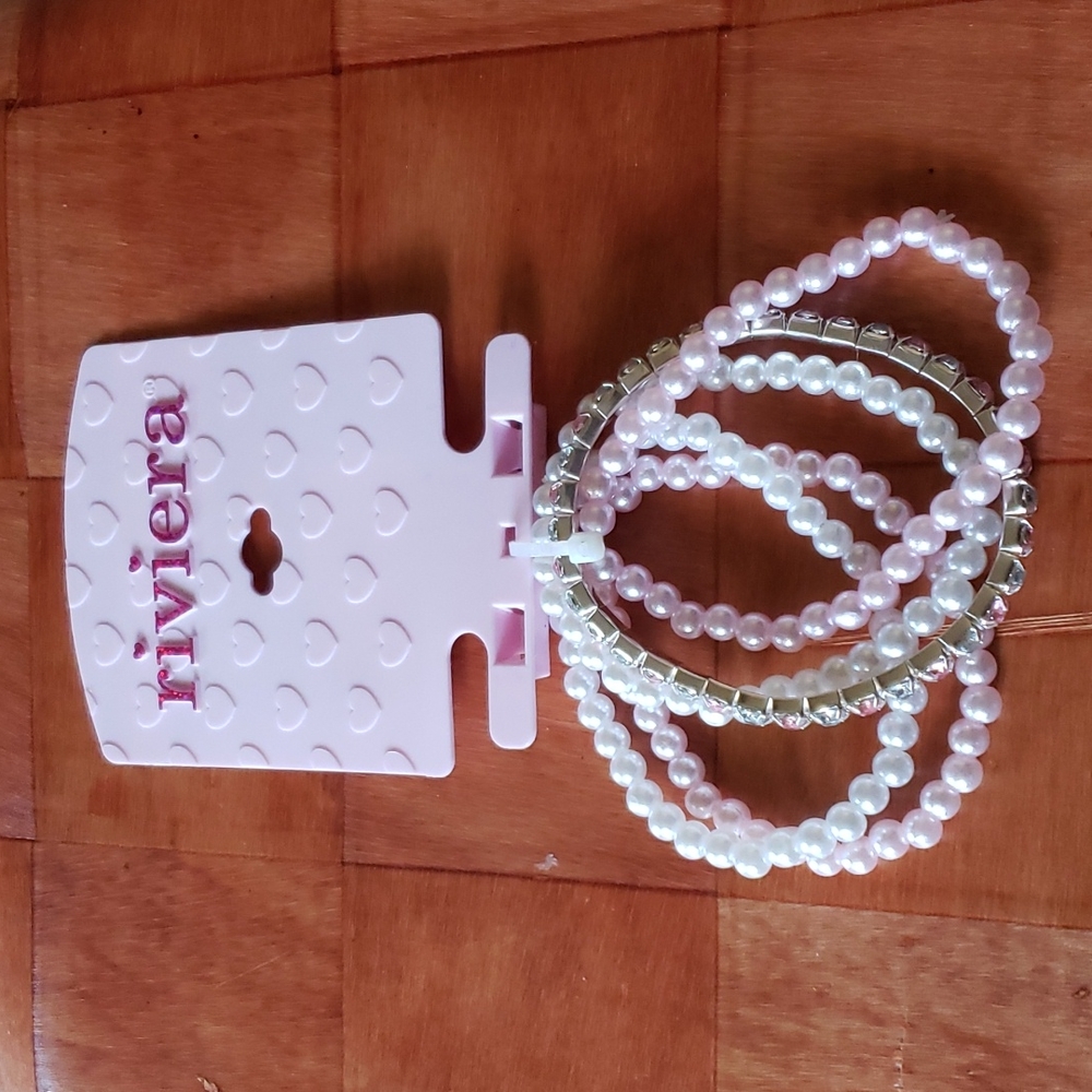 Riviera Girls Pink Beaded Stretch Bracelet Lot